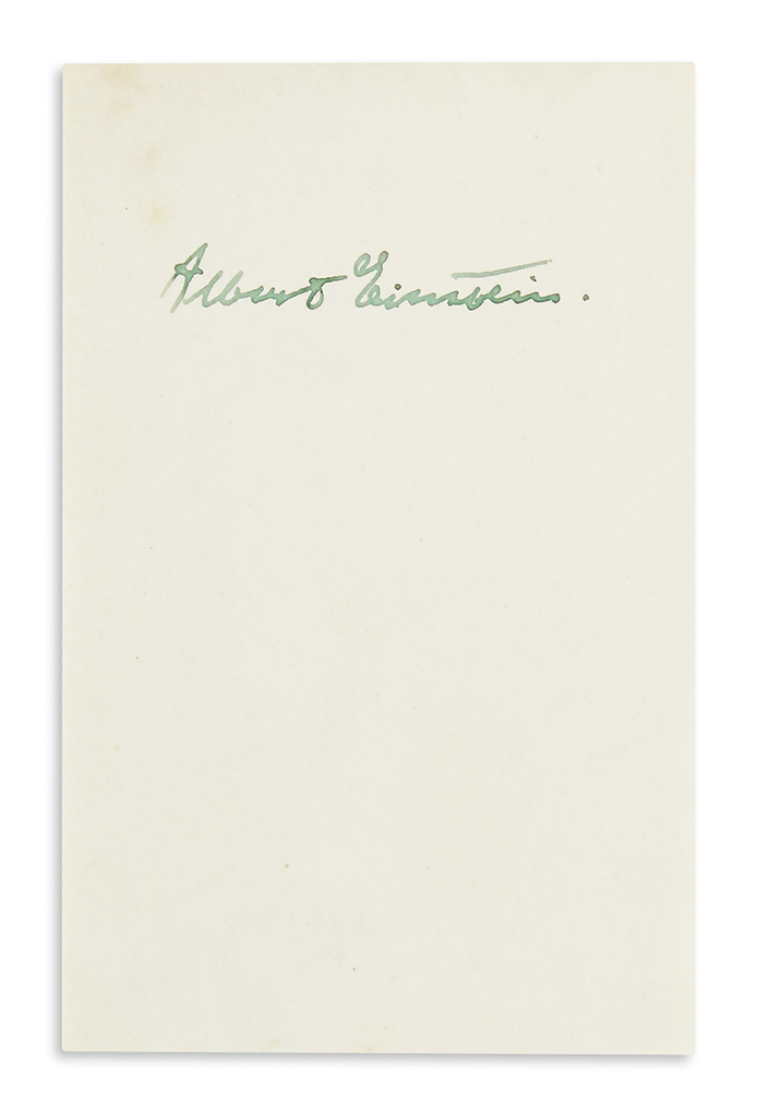 (SCIENTISTS.) EINSTEIN, ALBERT. Signature, in green ink, on a slip of paper.